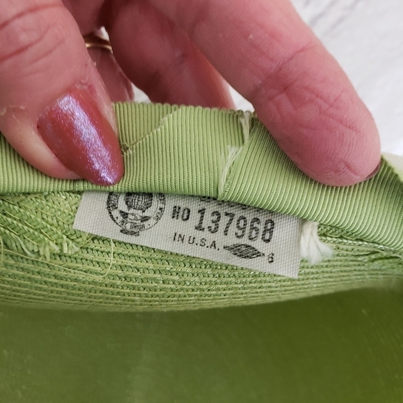 Vintage Straw Bowler Hat Apple Green Union USA Made in Hat Box EUC main image 10